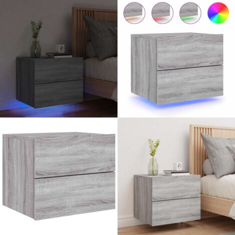Comodino a Parete con luci LED Grigio Sonoma - Luci led rgb - Comodino a sospensione