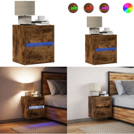 Comodino a Parete con luci LED Rovere Fumo - Luci led - Comodino con luci
