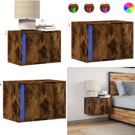 Comodino a Parete con luci LED Rovere Fumo - Luci led - Comodino con luci