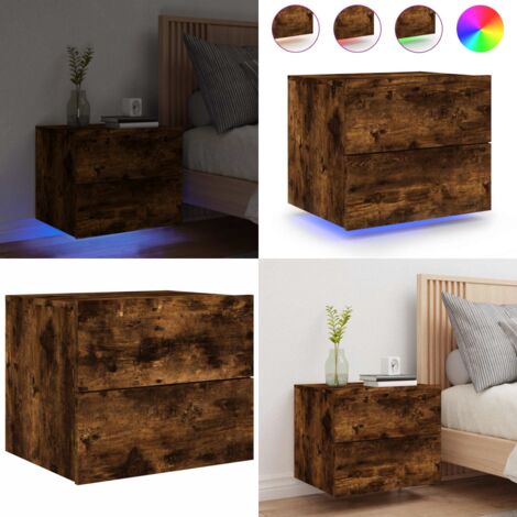 Comodino a Parete con luci LED Rovere Fumo - Luci led - Comodino con luci rgb