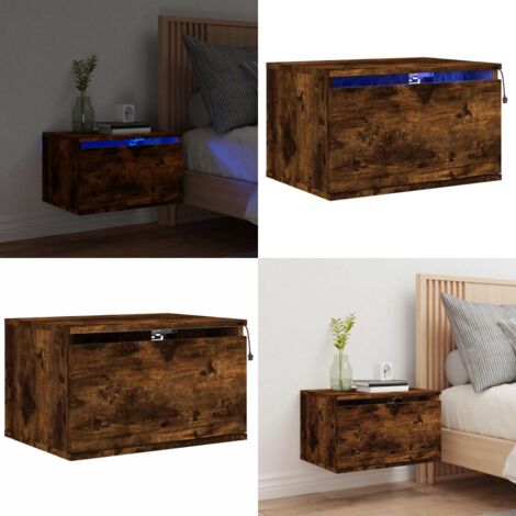 Comodino a Parete con luci LED Rovere Fumo - Luci led - Comodino con luci rgb