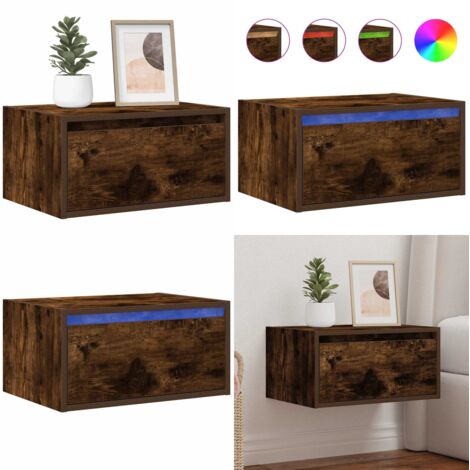 Comodino a Parete con luci LED Rovere Fumo - Luci led - Comodino con luci rgb