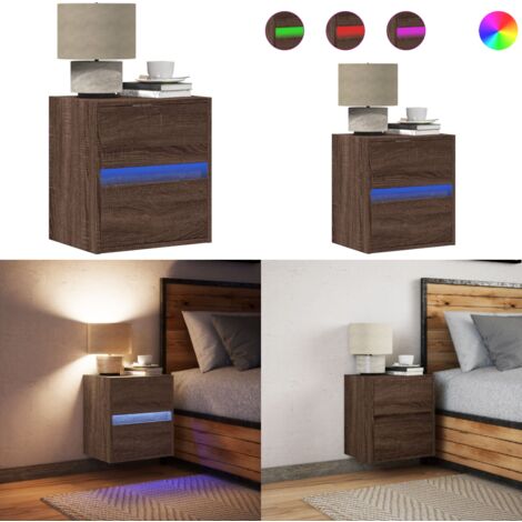 Comodino a Parete con luci LED Rovere Marrone - Luci LED - Arredamento camera da letto