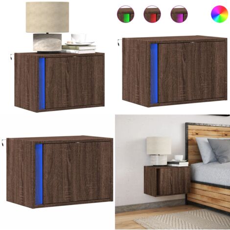 Comodino a Parete con luci LED Rovere Marrone - Luci LED - Arredamento camera da letto