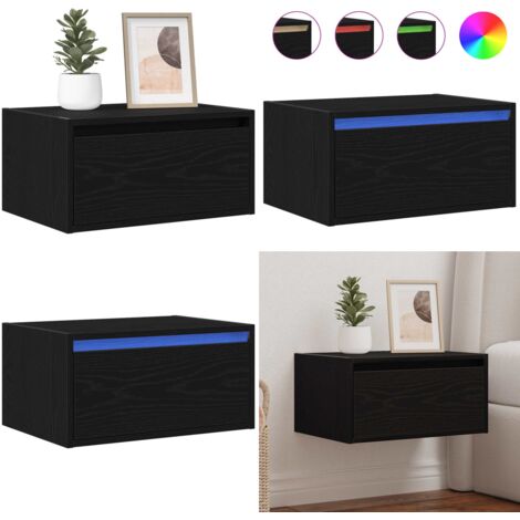 Comodino a Parete con Luci LED Rovere Nero - Luci led - Comodino con luci rgb