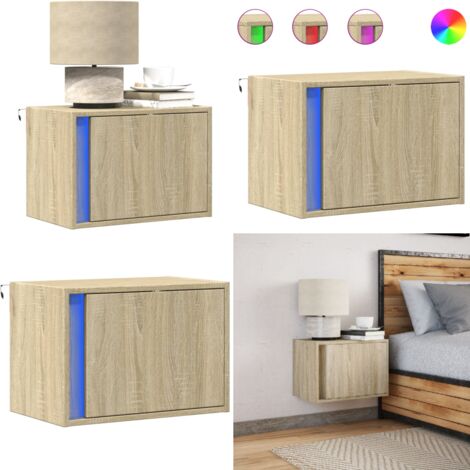 Comodino a Parete con luci LED Rovere Sonoma - Comodino con luci rgb - Comodino con cassetto