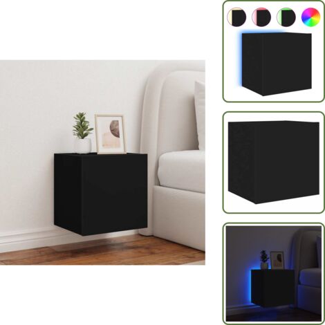 Comodino a parete - vidaXL Mobile TV a Parete con Luci LED Nero 40,5x35x40 cm - Armadio TV a parete