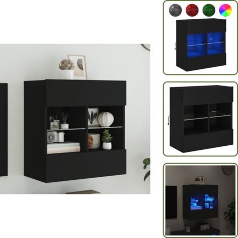 Comodino a parete - vidaXL Mobile TV a Parete con Luci LED Nero 58,5x30x60,5 cm - Armadio TV a parete