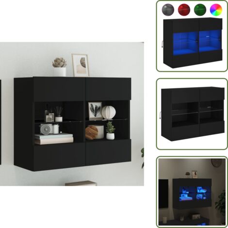 Comodino a parete - vidaXL Mobile TV a Parete con Luci LED Nero 78,5x30x60,5 cm - Mobile porta TV