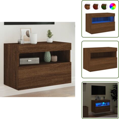 Comodino a parete - vidaXL Mobile TV a Parete con Luci LED Rovere Marrone 60x30x40 cm - Armadio TV a parete