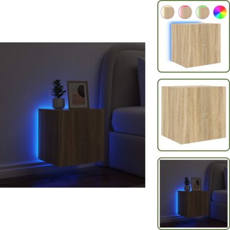Comodino a parete - vidaXL Mobile TV a Parete con Luci LED Rovere Sonoma 40,5x35x40 cm - Armadio TV a parete
