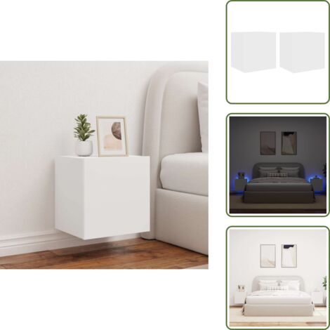 Comodino a parete - vidaXL Mobili TV a Parete con Luci LED 2pz Bianchi 40,5x35x40 cm - Mobile porta TV