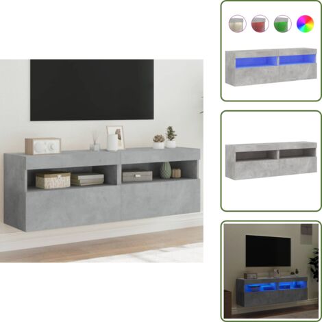 Comodino a parete - vidaXL Mobili TV a Parete con Luci LED 2pz Grigio Cemento 60x30x40 cm - Armadio TV a parete