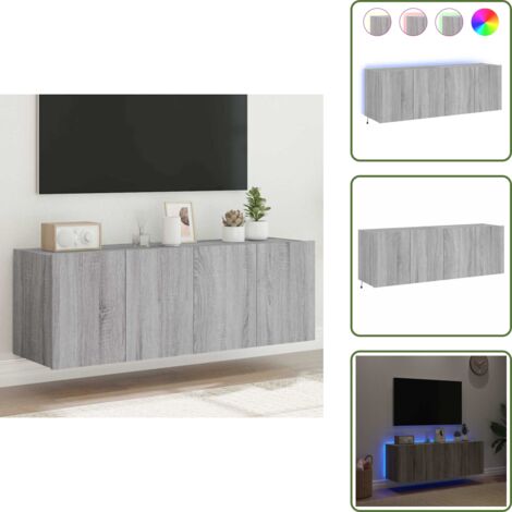 Comodino a parete - vidaXL Mobili TV a Parete con Luci LED 2pz Grigio Sonoma 60x35x41 cm - Armadio TV a parete