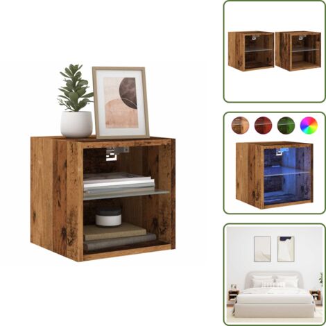 Comodino a parete - vidaXL Mobili TV a Parete con Luci LED 2pz Legno Antico 30x28,5x30 cm - Armadio TV a parete