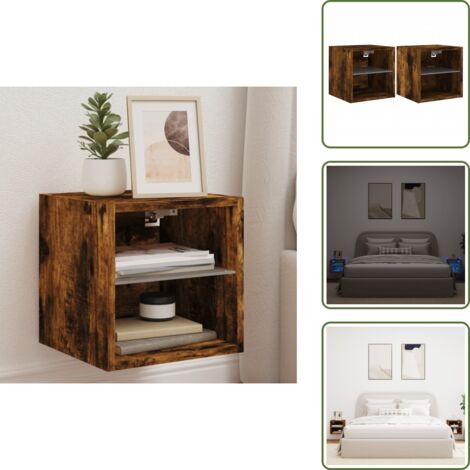 Comodino a parete - vidaXL Mobili TV a Parete con Luci LED 2pz Rovere Fumo 30x28,5x30 cm - Armadio TV a parete