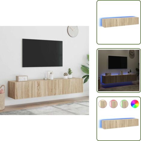 Comodino a parete - vidaXL Mobili TV a Parete con Luci LED 2pz Rovere Sonoma 80x35x31 cm - Armadio TV a parete
