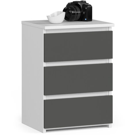 Comodino AKORD CL3 Bianca 40 cm 3 cassetti inserto frontale Grigio Grafite 40x35x57 cm