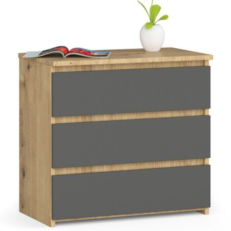Comodino AKORD CL3 Quercia Artisan 60 cm 3 cassetti inserto frontale Grigio Grafite 60x35x57 cm