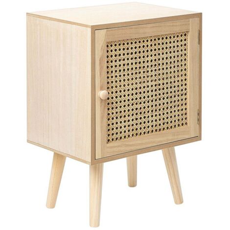 Comodino ALMO in Stile Boho Frontale in Rattan MDF Impiallacciato e Legno di Paulownia