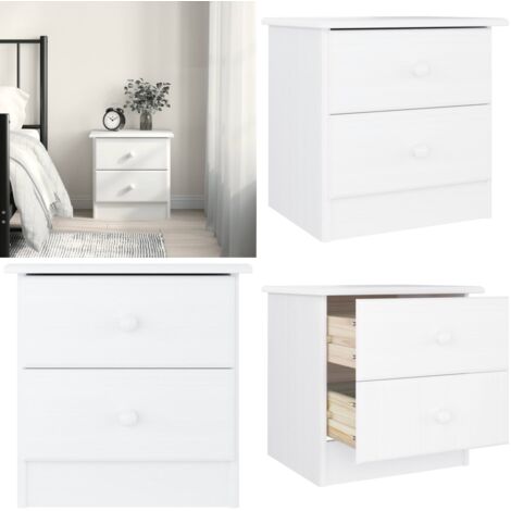 Comodino ALTA Bianco 41x35x41 cm in Legno Massello di Pino - Comodino alto - Comodino in pino