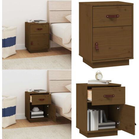 Comodino ambra 40x34x55 cm in Legno Massello di Pino - Comodino marrone - Comodino in pino