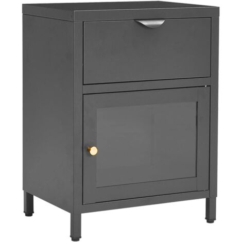 Comodino Antracite 40x30x54,5 cm in Acciaio e Vetro vidaXL