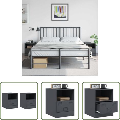 Comodino antracite -  Comodini 2 pz Antracite 34,5x39x44 cm in Acciaio