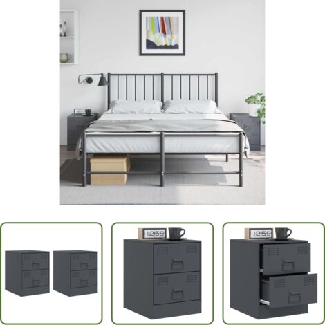 Comodino antracite -  Comodini 2 pz Antracite 34,5x39x44 cm in Acciaio