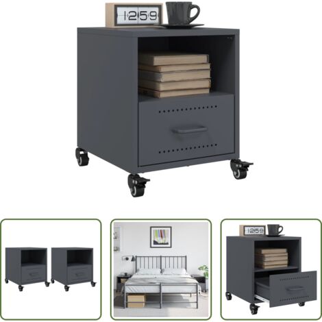 Comodino antracite -  Comodini 2 pz Antracite 36x39x43,5 cm in Acciaio