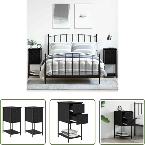 Comodino -  Armadio da Notte con cassetto 2 pcs Rovere nero 32 x 42 x 70 cm