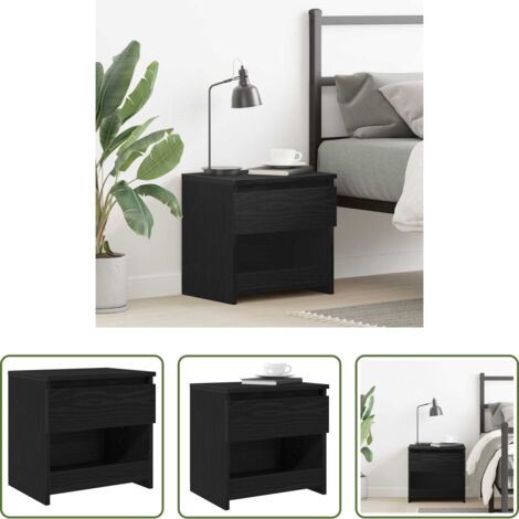 Comodino -  Armadio da Notte Rovere Nero 40 x 30 x 39 cm Legno multistrato
