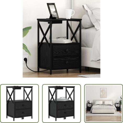 Comodino -  Armadio da Notte Rovere Nero 40 x 31 x 60 cm Legno multistrato