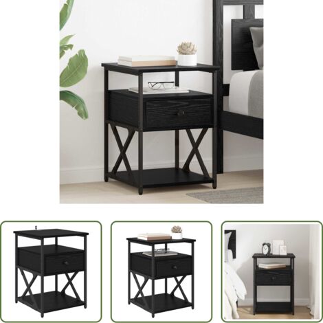 Comodino -  Armadio da Notte Rovere Nero 40 x 42 x 55 cm Legno multistrato
