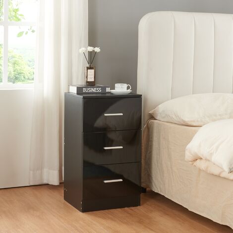 Comodino Aurdal con 3 Cassetti - Nero Lucido [en.casa]