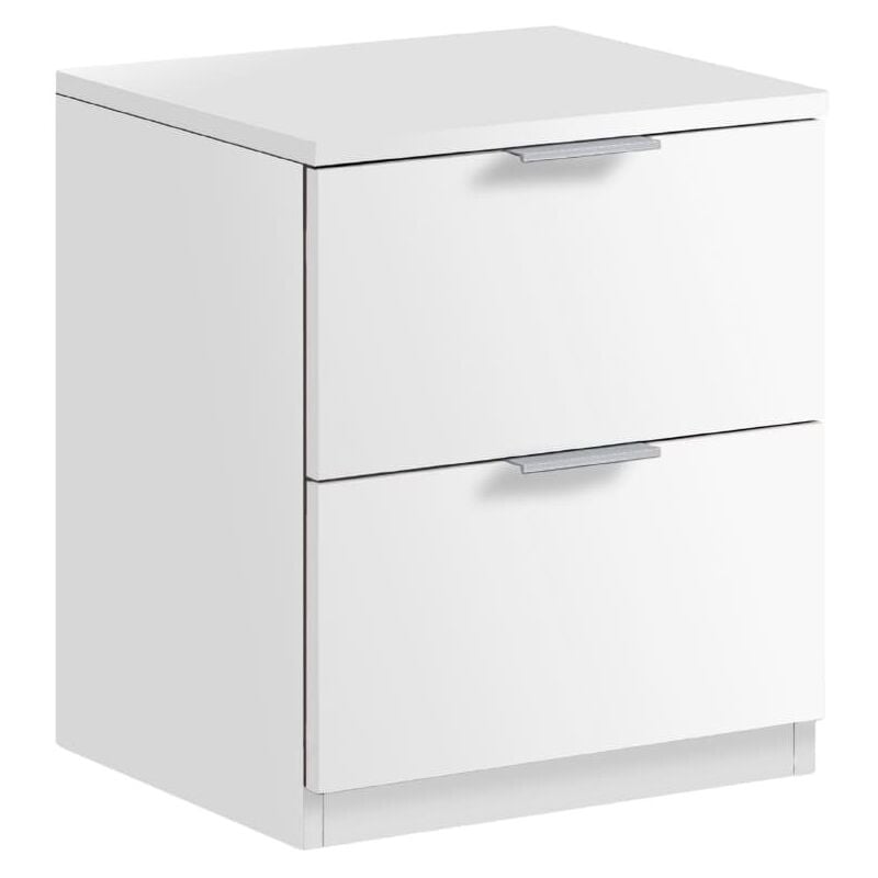 Comodino 2 cassetti camera da letto stile moderno bianco opaco 45x38x34 cm