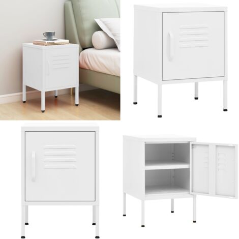 Comodino Bianco 35x35x51 cm in Acciaio - Comodino moderno - Comodino con mensola regolabile