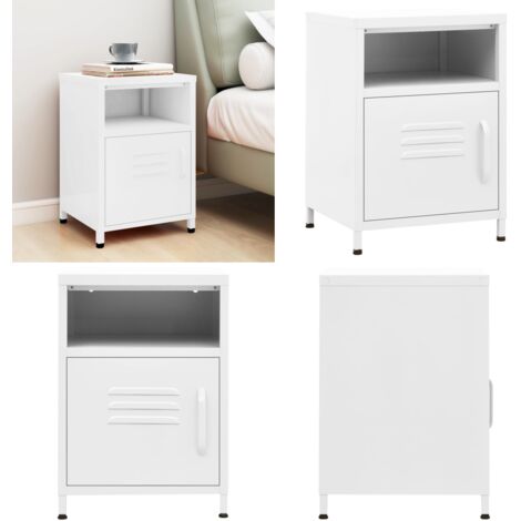 Comodino Bianco 35x35x51 cm in Acciaio - Comodino moderno - Comodino con ripiano aperto