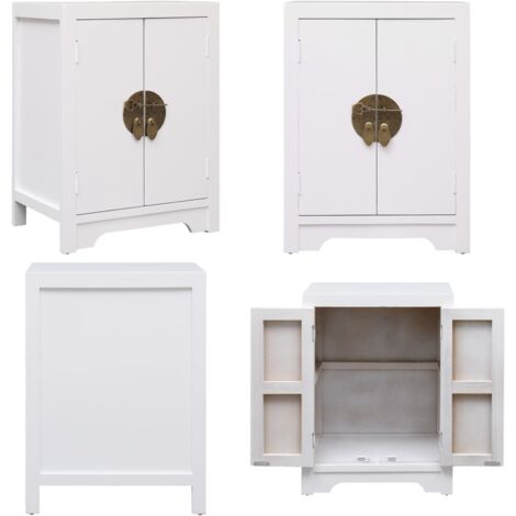 Comodino Bianco 38x28x52 cm in Legno di Paulownia - Tavolino orientale - Comodino cinese