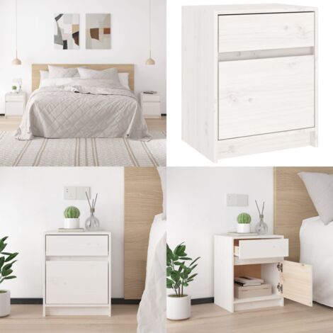 Comodino Bianco 40x31x50 cm in Legno Massello di Pino - Comodino in pino - Comodino decorativo