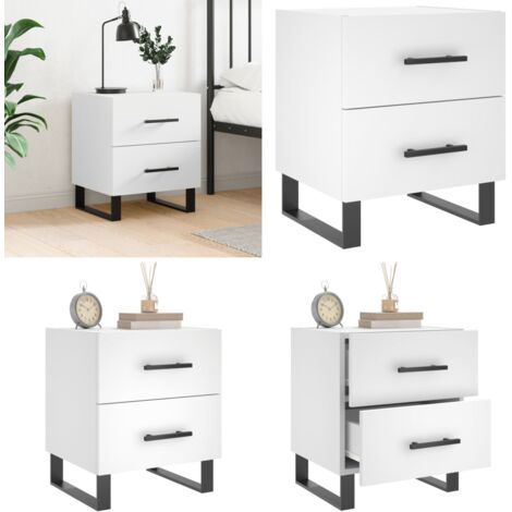 Comodino Bianco 40x35x47,5 cm in Legno Multistrato - Comodino moderno - Comodino con cassetti