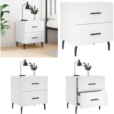 Comodino Bianco 40x35x47,5 cm in Legno Multistrato - Comodino moderno - Comodino con cassetti