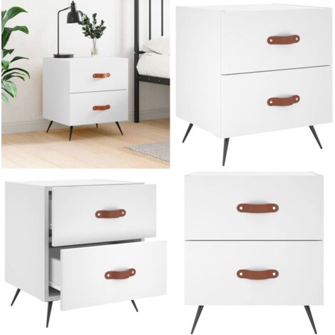 Comodino Bianco 40x35x47,5 cm in Legno Multistrato - Comodino moderno - Comodino con cassetti