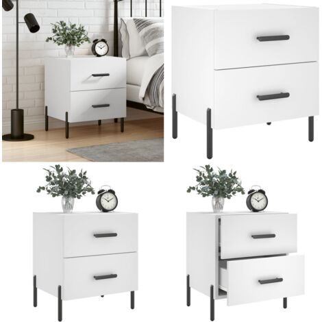 Comodino Bianco 40x35x47,5 cm in Legno Multistrato - Comodino moderno - Comodino con cassetti