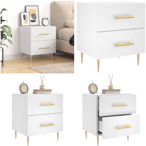 Comodino Bianco 40x35x47,5 cm in Legno Multistrato - Comodino moderno - Comodino con cassetti