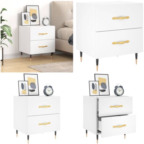 Comodino Bianco 40x35x47,5 cm in Legno Multistrato - Comodino moderno - Comodino con cassetti