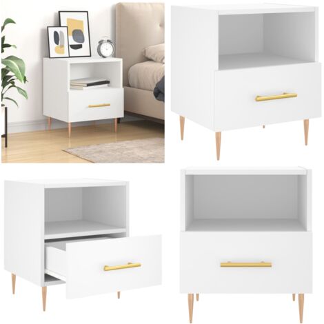 Comodino Bianco 40x35x47,5 cm in Legno Multistrato - Comodino moderno - Comodino con cassetto