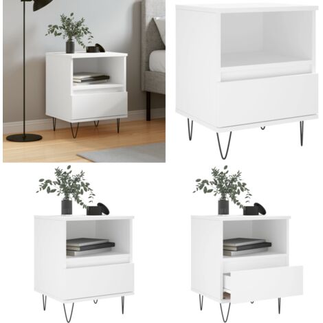 Comodino Bianco 40x35x50 cm in Legno Multistrato - Comodino moderno - Comodino con cassetto
