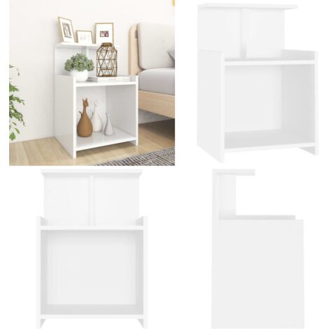 Comodino Bianco 40x35x60 cm in Legno Multistrato - Comodino con ripiani - Comodino da parete