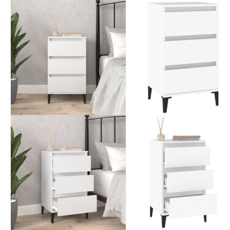 Comodino Bianco 40x35x70 cm in Legno Multistrato - Comodino industriale - Comodino con cassetti